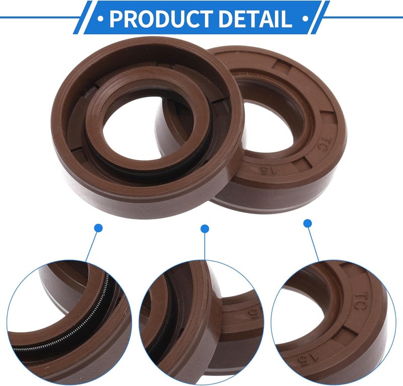 VekAuto Universal Oil Seal TC Double Lip W Steel Spring Seal Ring Rotary Shaft Seal 15x28x7mm High Pressure FKM Rubber Brown 2 Pcs - Image 5